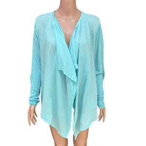 Calvin Klein Women's Open Waterfall linen Front Cardigan elbow patches size M